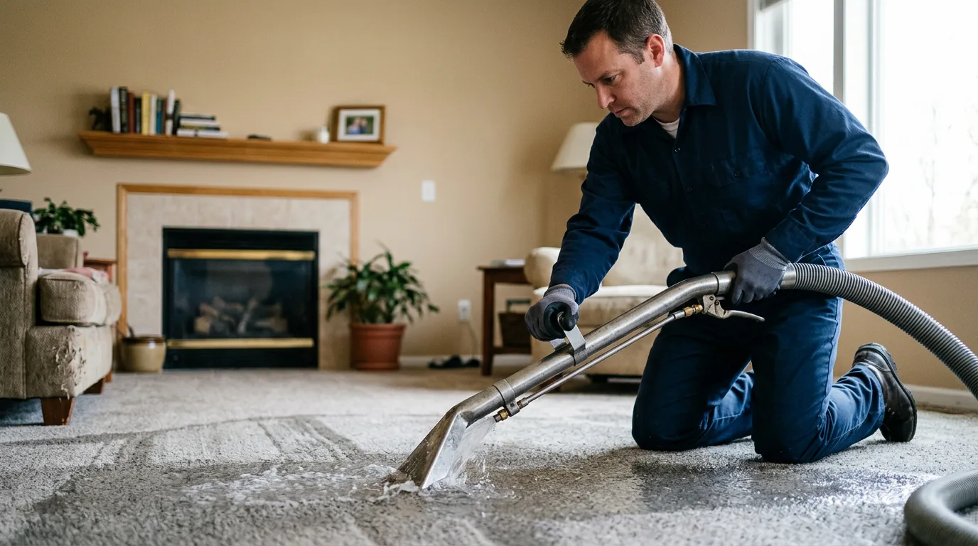 Water damage restoration technician working near Clayton, NJ